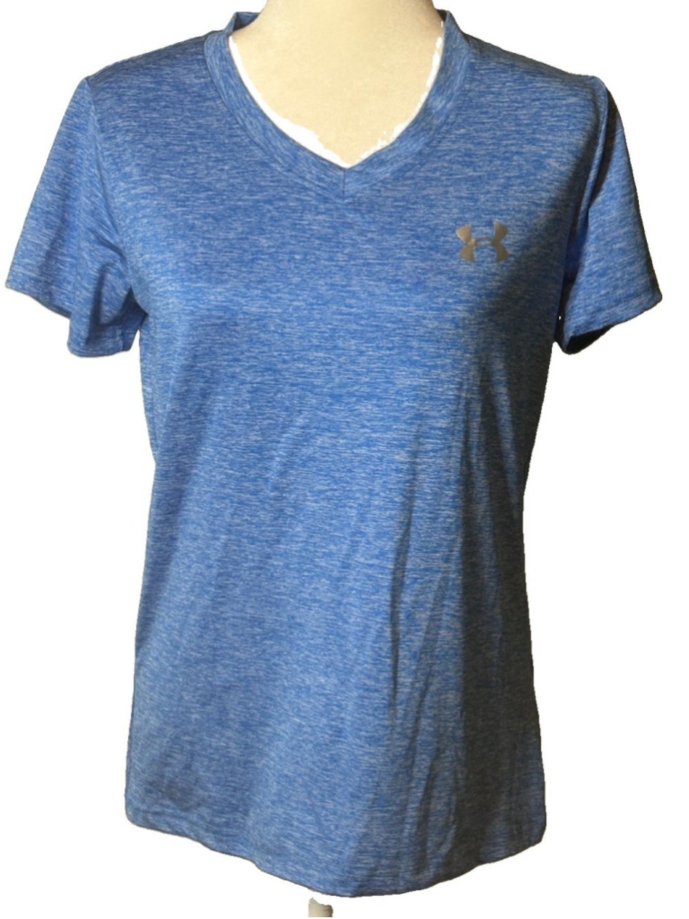 Under Armour HeatGear Womens M Shirt V-Neck Heather Blue Activewear Gym Workout